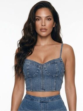 BABY PINK | NEW Blue Denim Bustier Crop Top Women’s Size Large